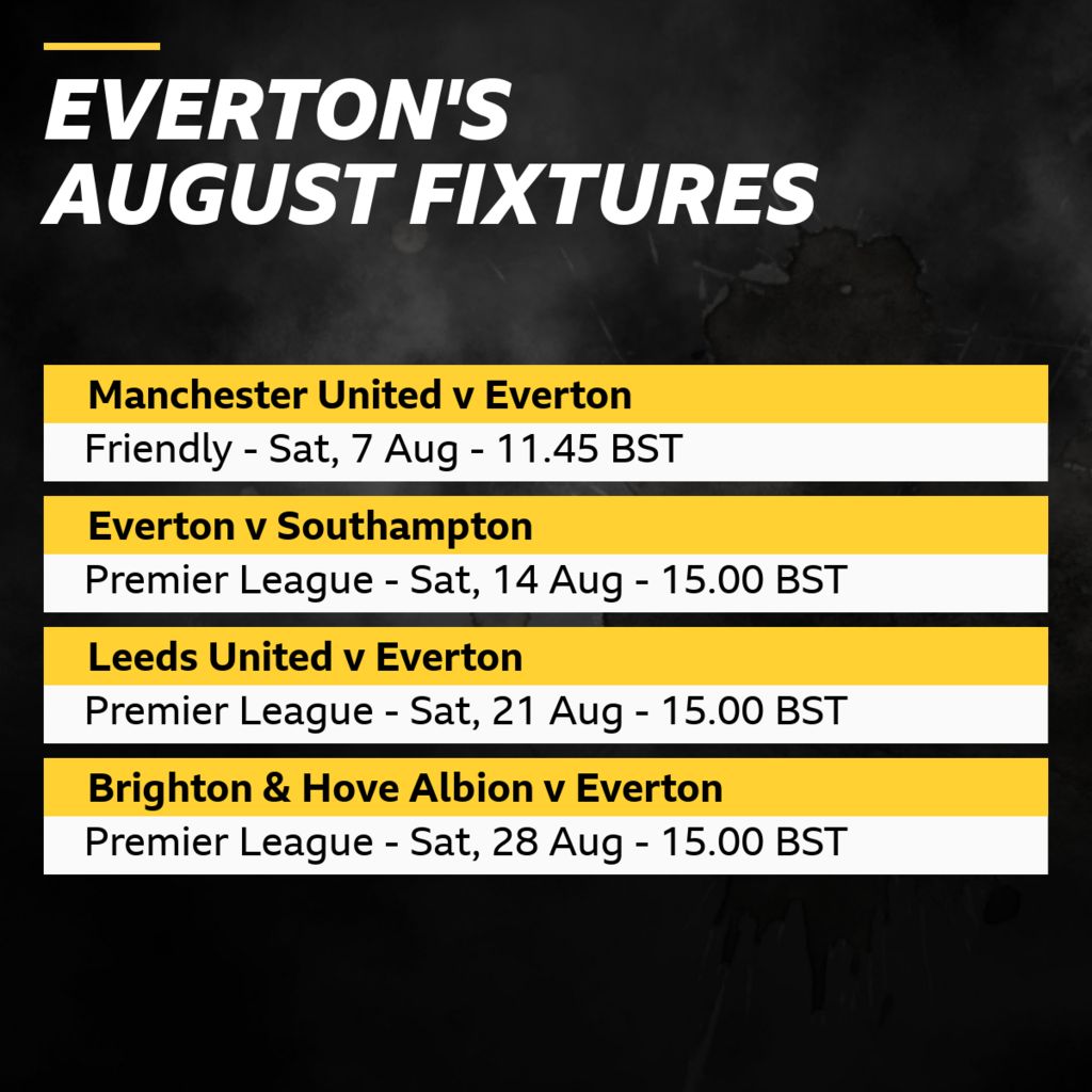 Everton's August fixtures