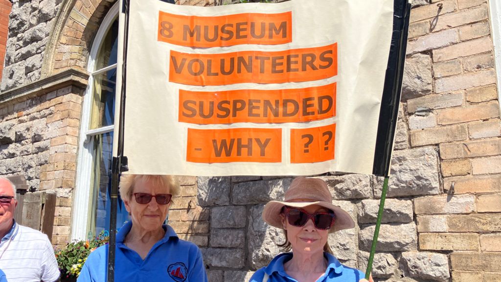 Protesters outside a museum in Brixham