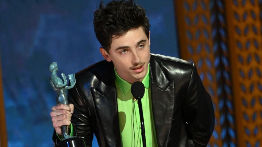 Timothée Chalamet at the 31st Screen Actors Guild Awards held at Shrine Auditorium and Expo Hall on February 23, 2025 in Los Angeles, California