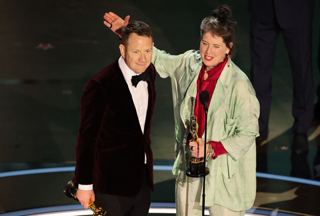 James Price and Shona Heath accepting their Oscars