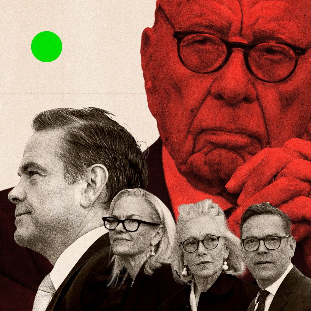 A treated image showing Rupert Murdoch, along with four of his children, including Lachlan 