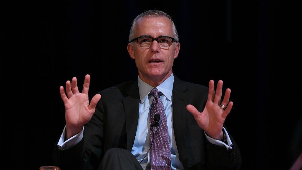 Ex-FBI deputy director Andrew McCabe on stage at an event marking his book launch