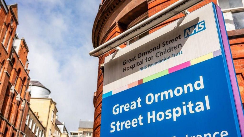 Photo shows a sign outside the hospital in London