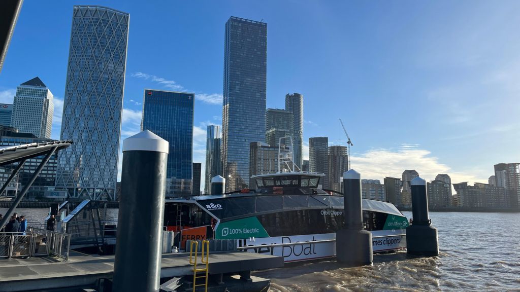 the boat docked in Canary Wharf