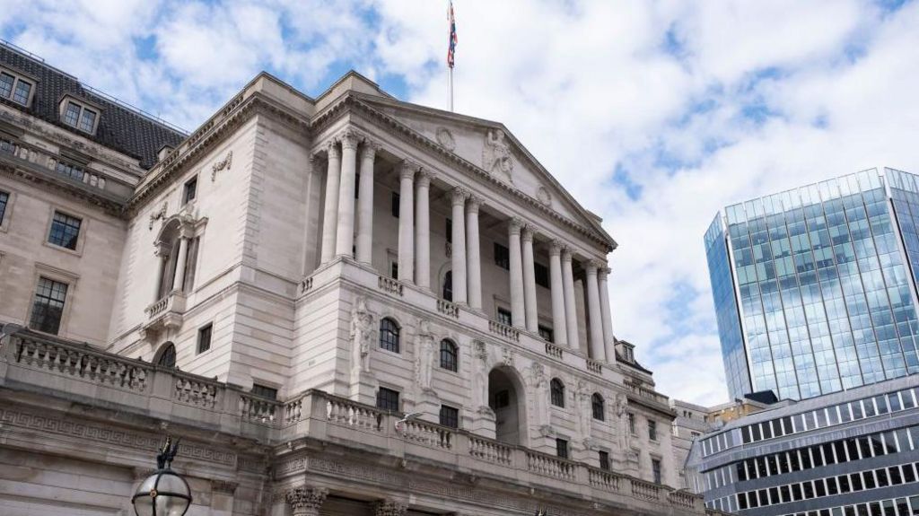 Bank of England on a cloudy summer's day with City buildings in the background