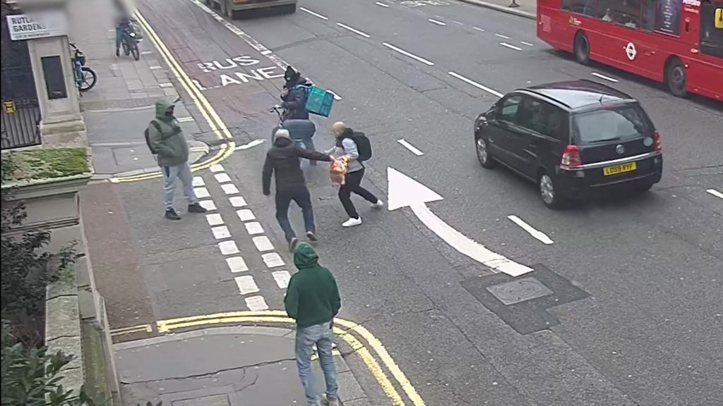 Still from undated handout CCTV footage issued by the Crown Prosecution Services (CPS) of Moussa Kadri (second left), attacking a man in Knightsbridge, on February 13, who was burning a copy of the Koran outside the Turkish consulate. Moussa Kadri was handed a 20-week prison sentence, suspended for 18 months at Southwark Crown Court on Tuesday. Issue date: Tuesday September 23, 2025.