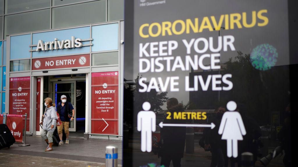 Birmingham Airport during the pandemic with Covid-19 signage