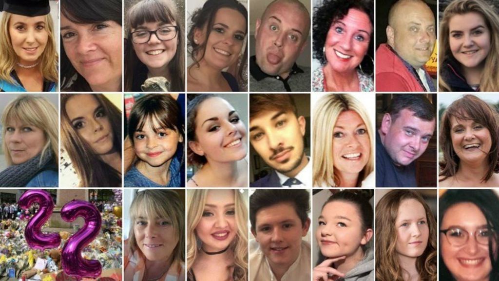 A composite of the 22 victims of the Manchester Arena bombings. Top (left to right): Lisa Lees, Alison Howe, Georgina Callander, Kelly Brewster, John Atkinson, Jane Tweddle, Marcin Klis, Eilidh MacLeod - Middle (left to right): Angelika Klis, Courtney Boyle, Saffie Roussos, Olivia Campbell-Hardy, Martyn Hett, Michelle Kiss, Philip Tron, Elaine McIver - Bottom (left to right): Wendy Fawell, Chloe Rutherford, Liam Allen-Curry, Sorrell Leczkowski, Megan Hurley, Nell Jones