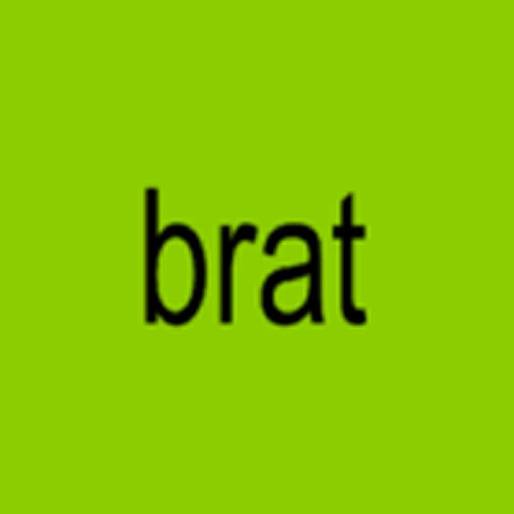 Artwork for Charli XCX's Brat album. A low resolution image of the word "brat" written in black against a lime green background.