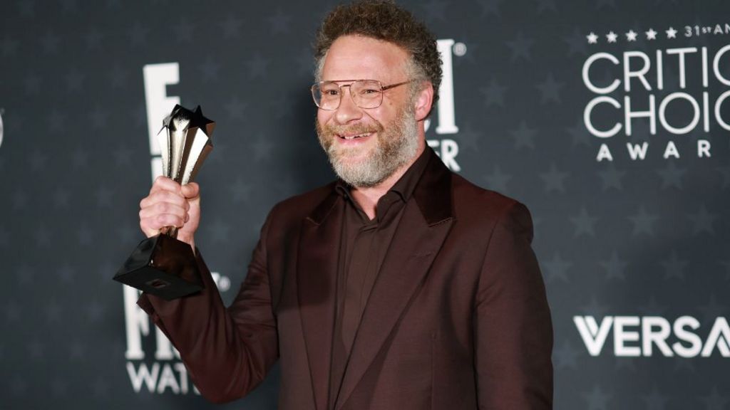 Seth Rogen, winner of the Best Comedy Series Award for "The Studio", poses during the 31st Annual Critics Choice Awards at Barker Hangar on January 04, 2026 in Santa Monica, California.