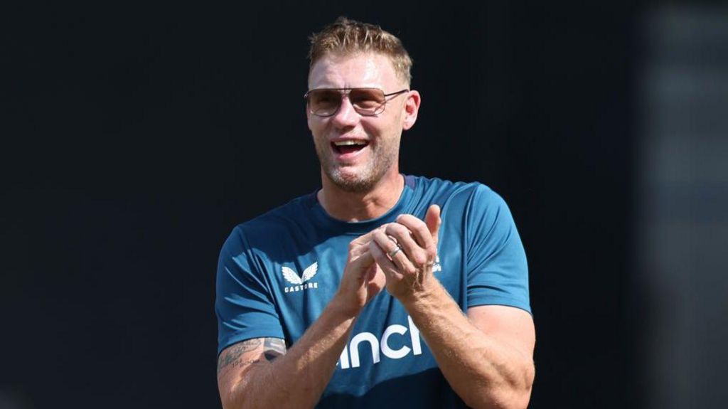 Andrew Flintoff applauding while coaching England's limited overs side