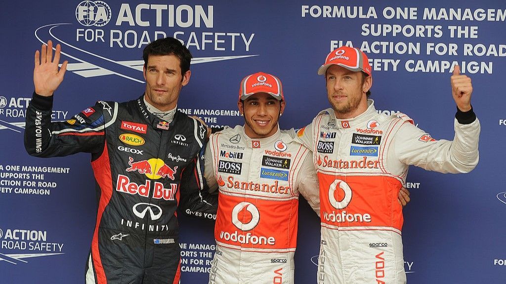 Mark WEbber, Lewis HAmilton and Jenson Button at 20212 Brazilian GP