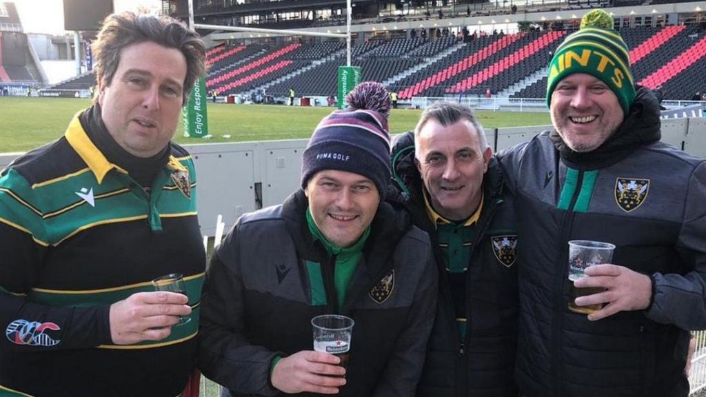 Philip Grisewood, James How, Dave Walker and Liam Bullough, at a Saints game 