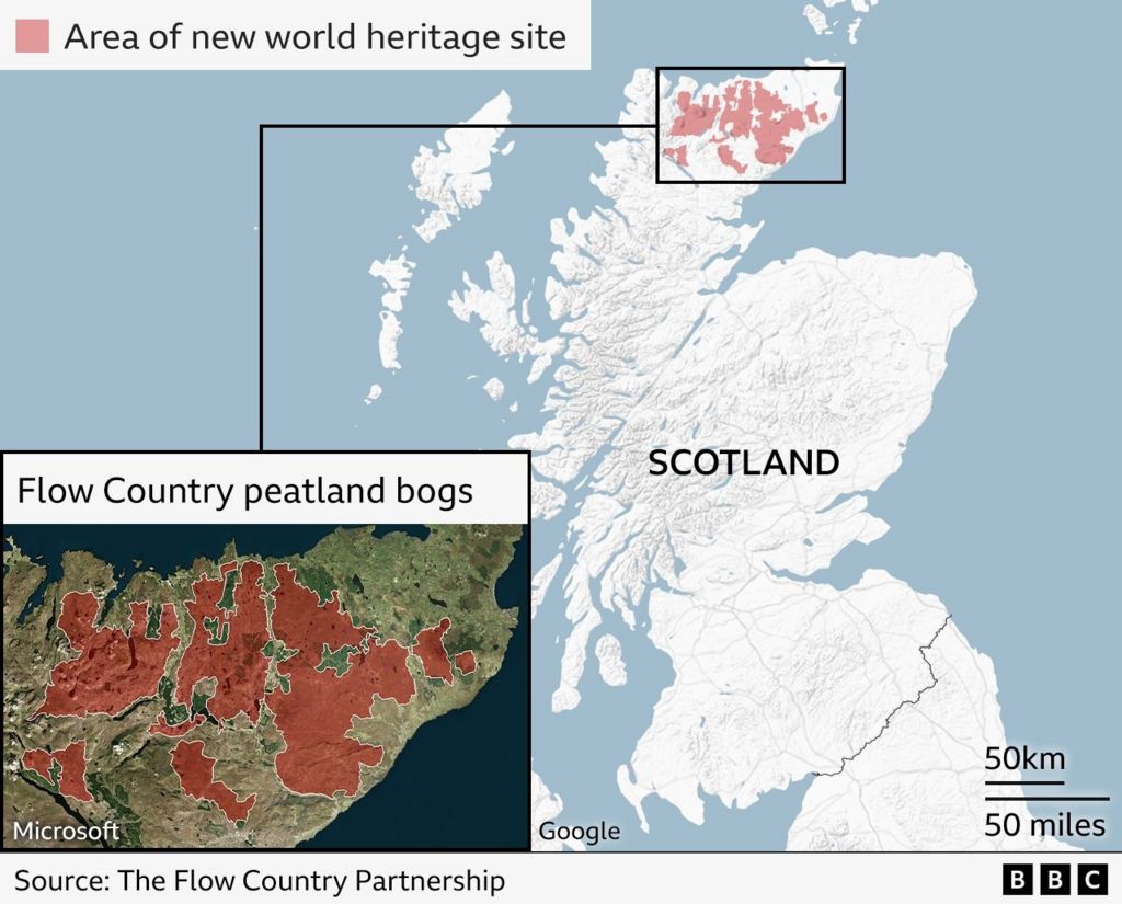 Map of Scotland highlighting the location of flow country 