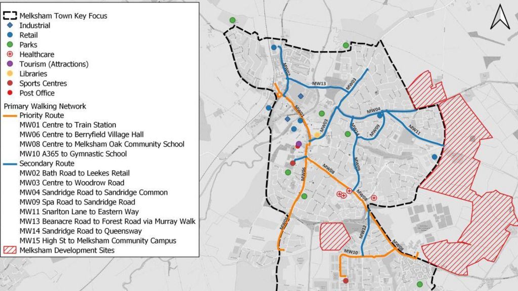 Map of Melksham's proposed walking routes