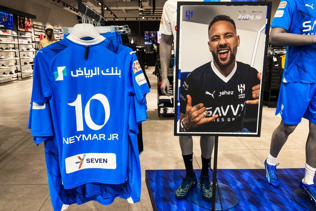 Neymar shirts on sale in a shop in Saudi Arabia