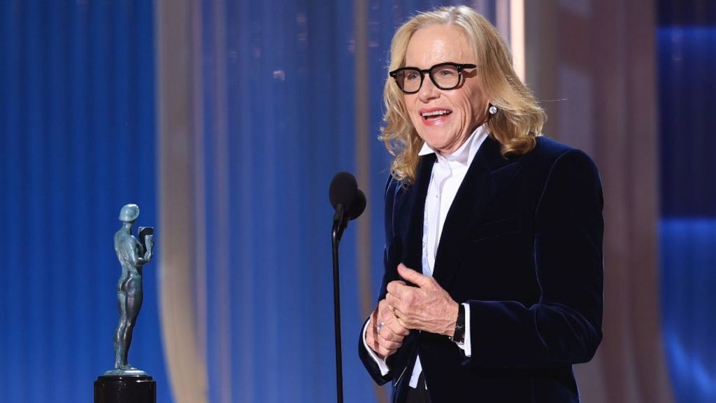 Amy Madigan accepts the Outstanding Performance by a Female Actor in a Supporting Role Award for "Weapons" onstage during the 32nd Annual Actor Awards at Shrine Auditorium and Expo Hall on March 01, 2026 in Los Angeles, California.