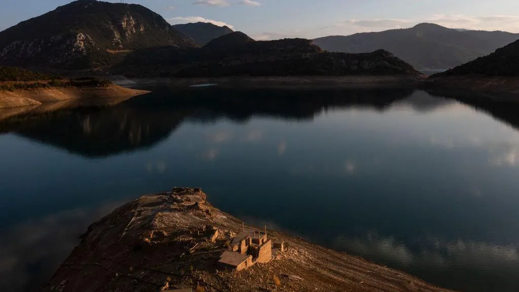 The Mornos reservoir's water levels have dropped considerably in recent months due to Greece's drought conditions