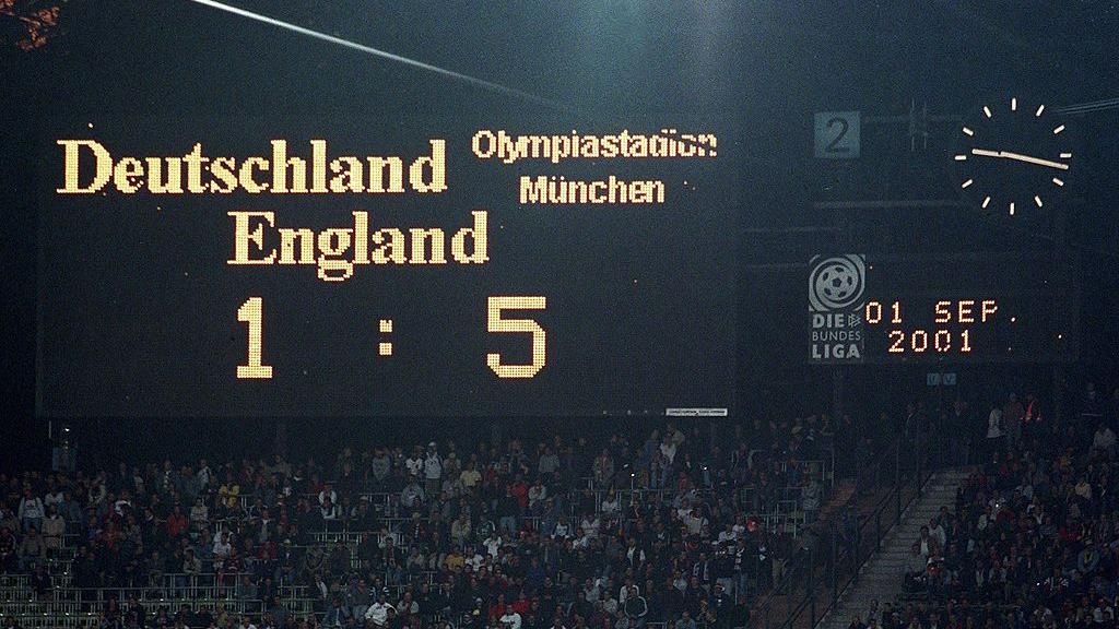 The scoreboard at the Olympiastadion in Munich showing Germany 1-5 England