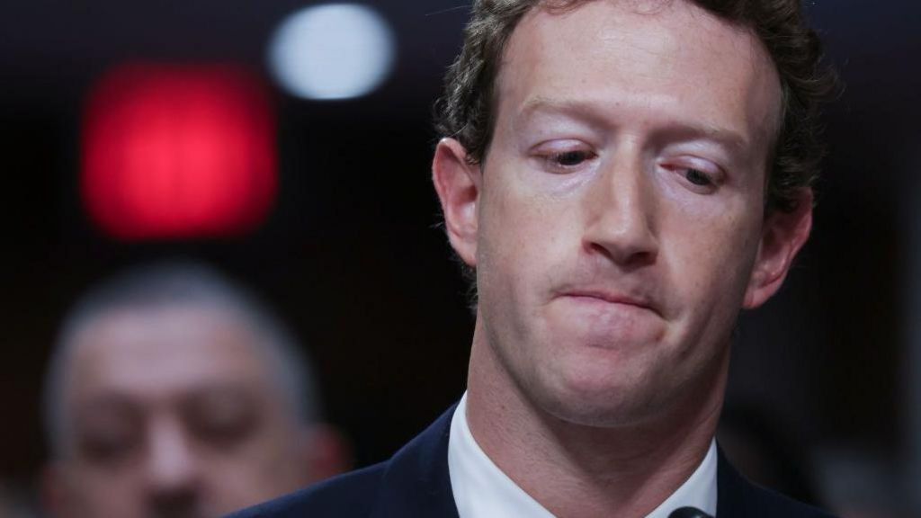 Mark Zuckerberg looks pensive during a committee hearing in the US