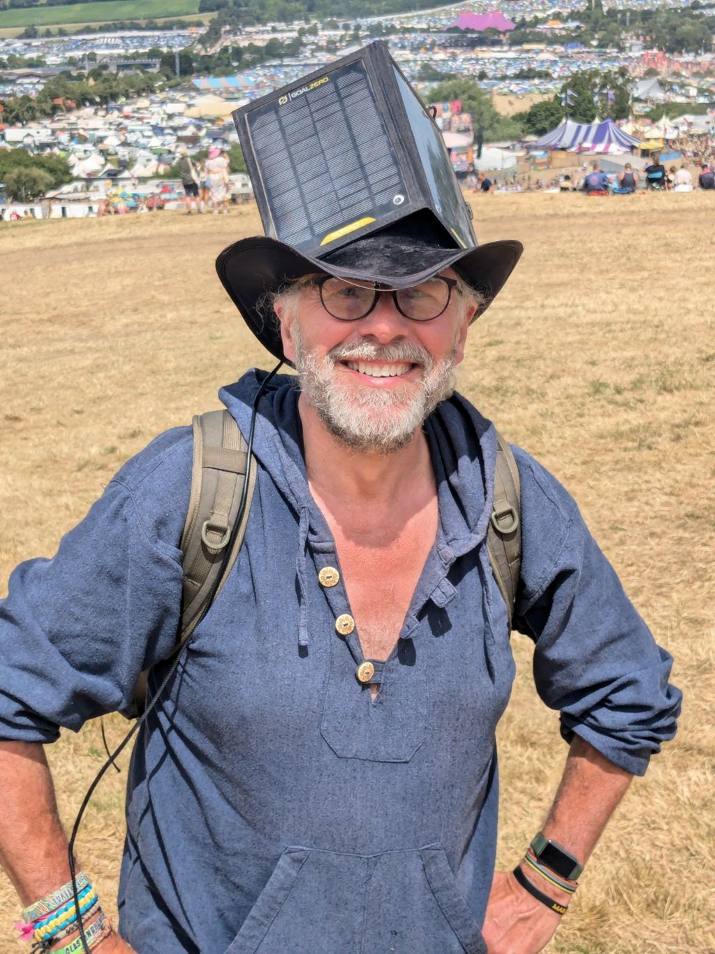 Simon with his phone charging hat