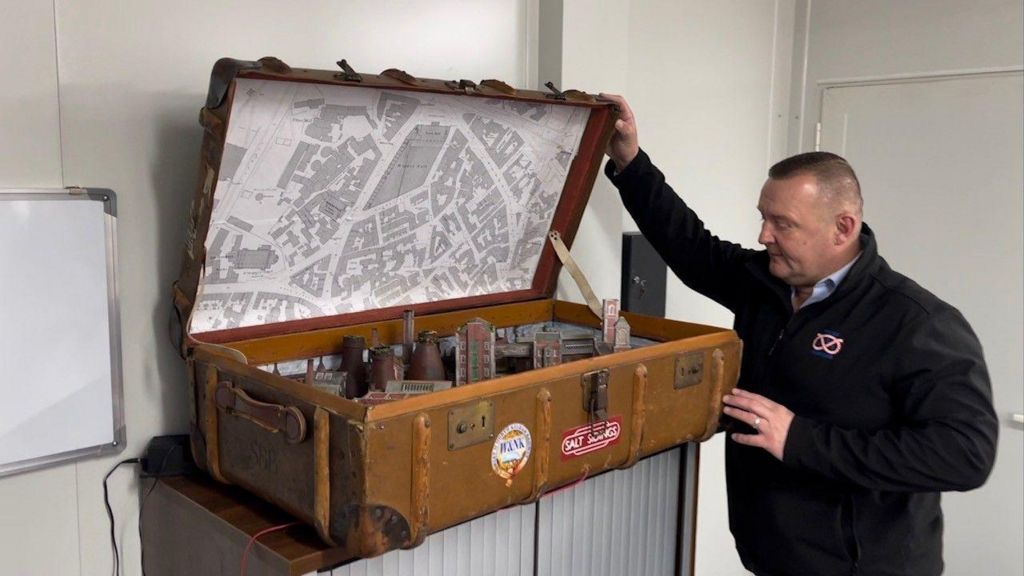 Andrew Sargent with the suitcase railway