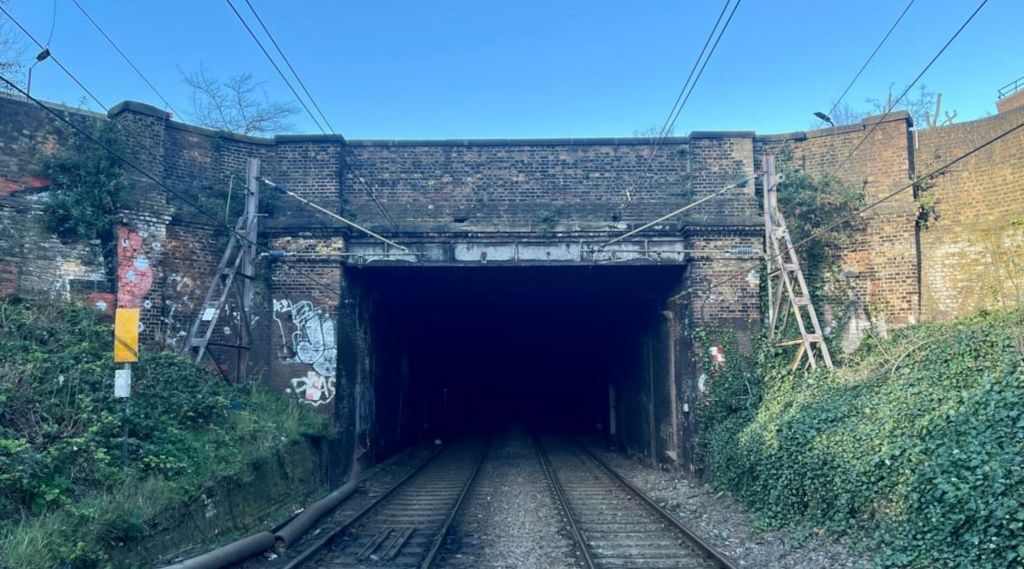 A view of the bridge to be replaced with the railway track running through it