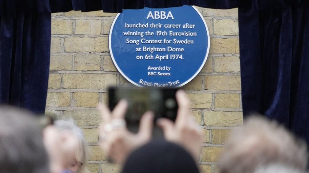 A blue plaque to Abba outside Brighton Dome 