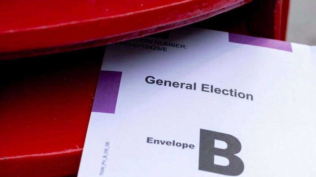 A postal vote being cast into a red postbox