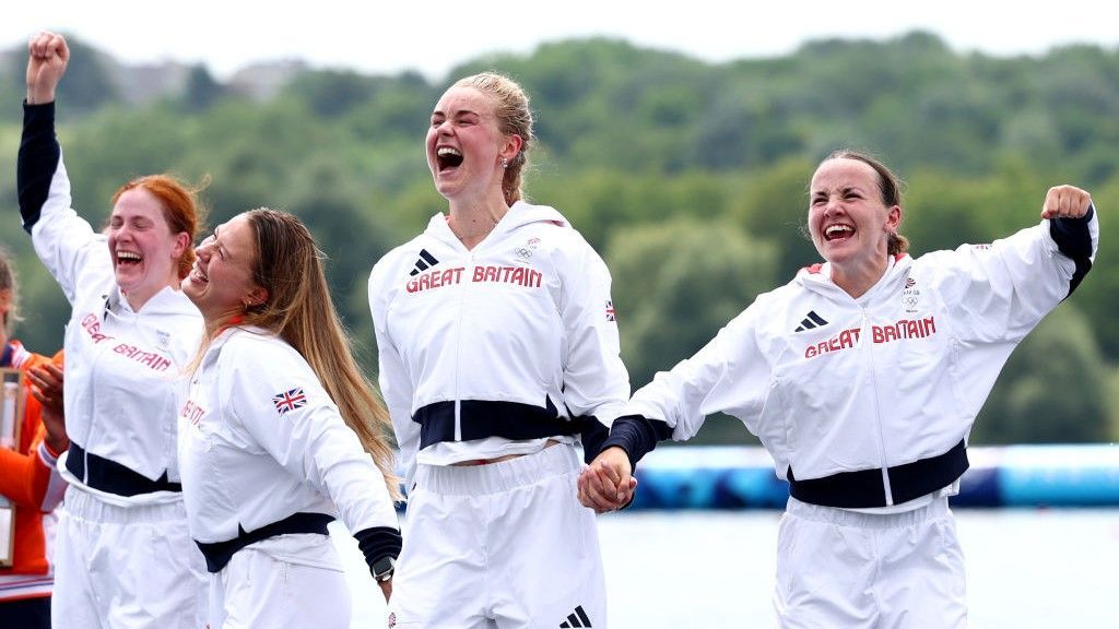 Lauren Henry, Hannah Scott, Lola Anderson and Georgina Brayshaw celebrate