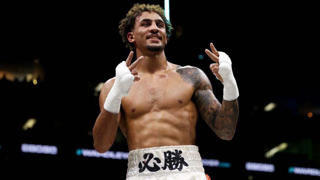 Ben Whittaker celebrates victory after his light-heavyweight fight against Leon Willings