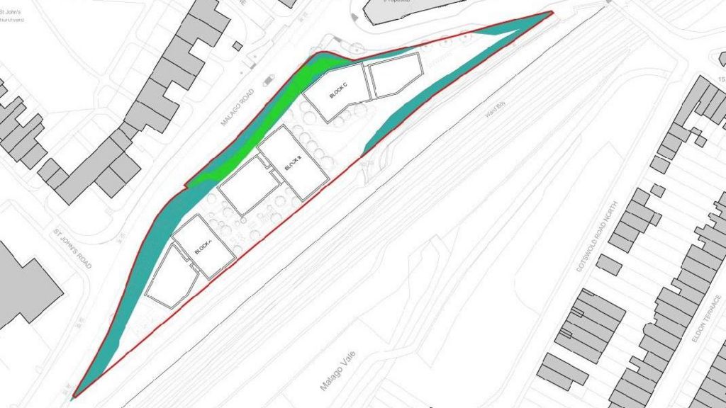 Overhead map showing the planned development near Malago Road in Bedminster