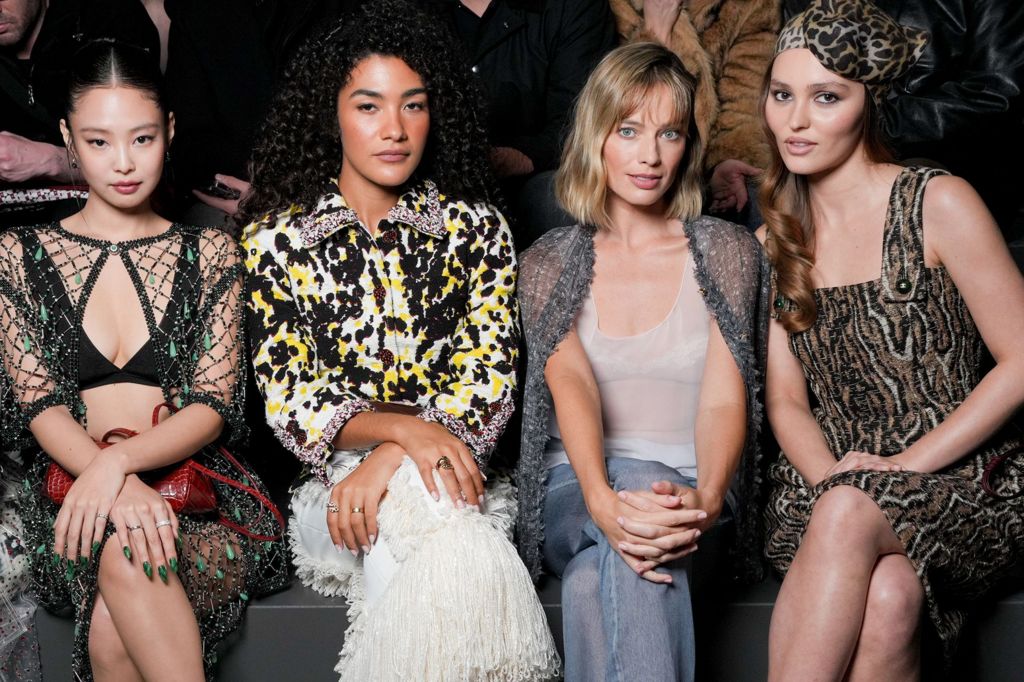 Jennie Kim, Olivia Dean, Margot Robbie and Lily-Rose Depp at the Chanel fashion show as part of Paris Fashion Week Fall 2026 held at Grand Palais on March 09, 2026 in Paris, France. 
