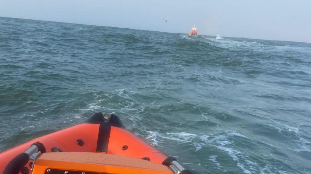 The view from of a lifeboat out to sea with another lifeboat in the distance