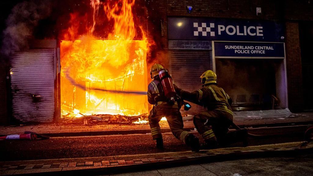 A police office on fire in Sunderland 