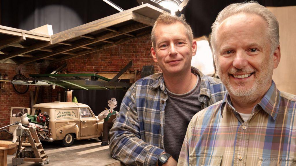 Directors Merlin Crossingham and Nick Park on one of the film's sets