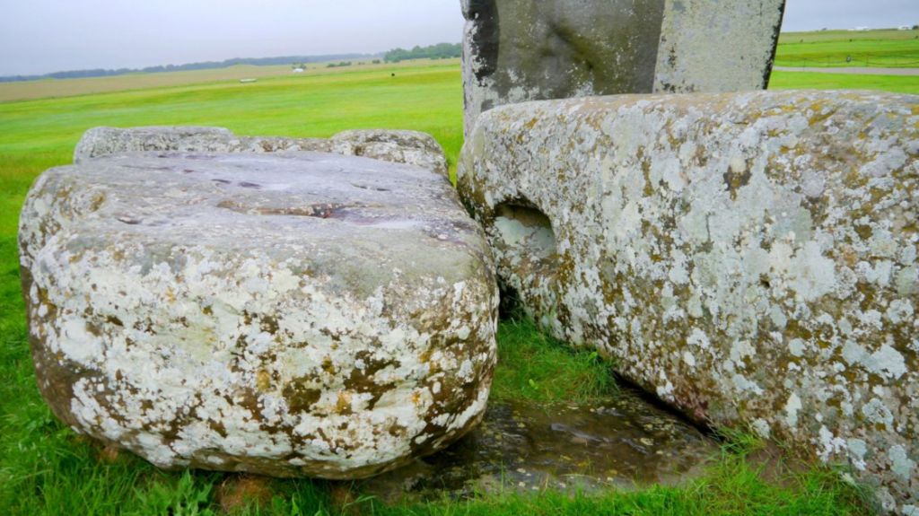 A close-up of the Altar Stone at Stonehenge