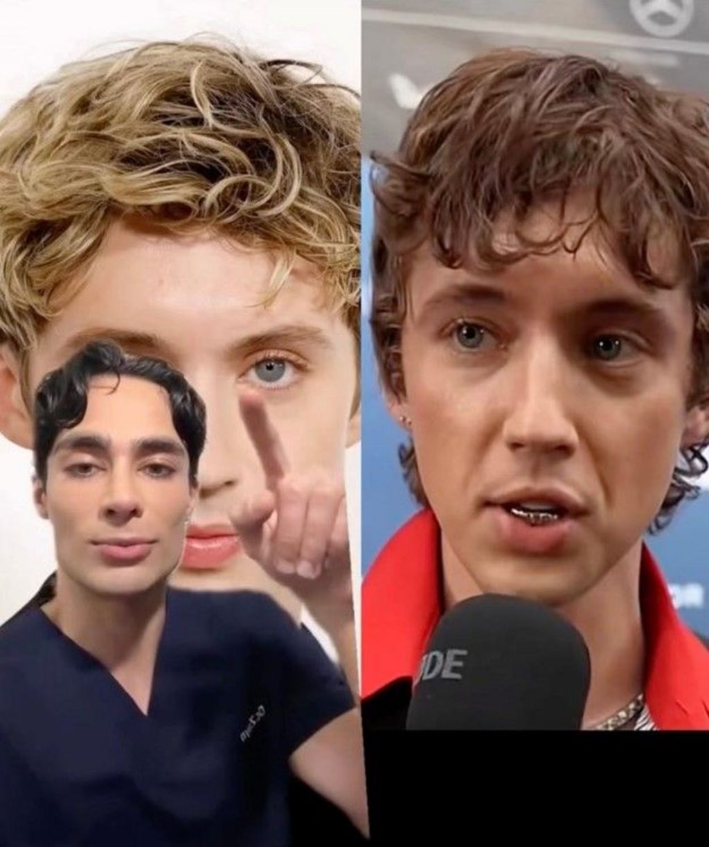 A screen shot from Majeed's video shows the doctor super-imposed over a composite image of Troye Sivan, made up of two pictures of the singer. One shows him in a studio environment while the other is taken in a media line on a red carpet.