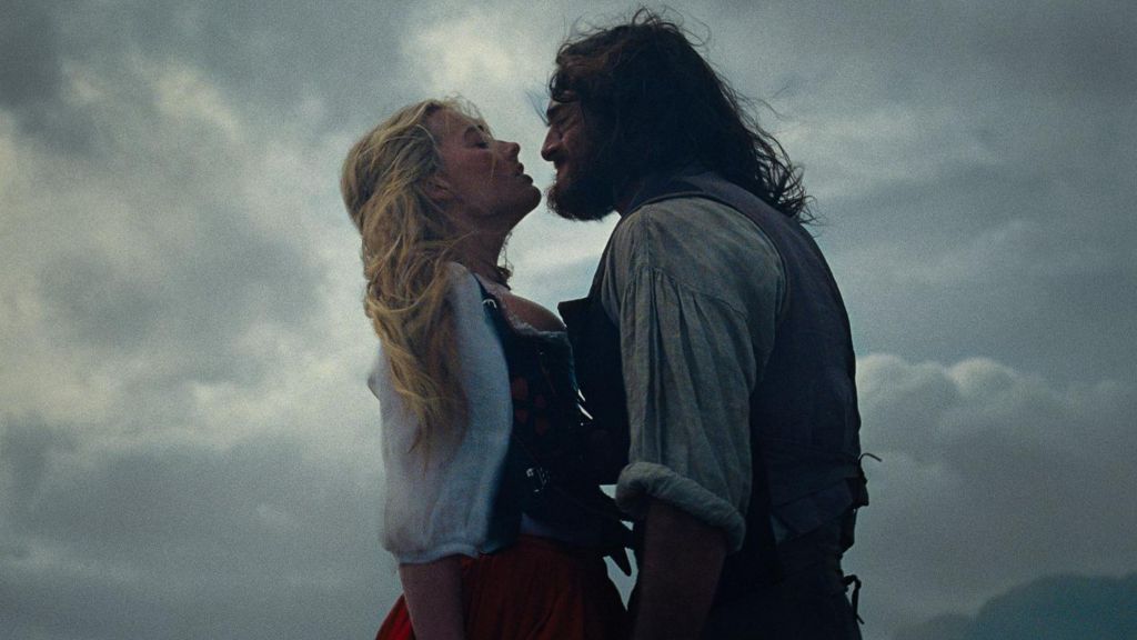 A still from Wuthering Heights showing Margot Robbie and Jacob Elordi