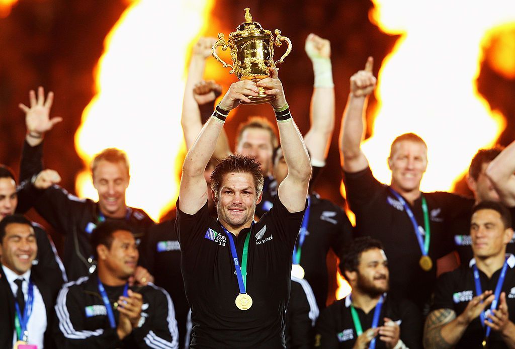 Captain Richie McCaw lifts the World Cup at Eden Park in 2011