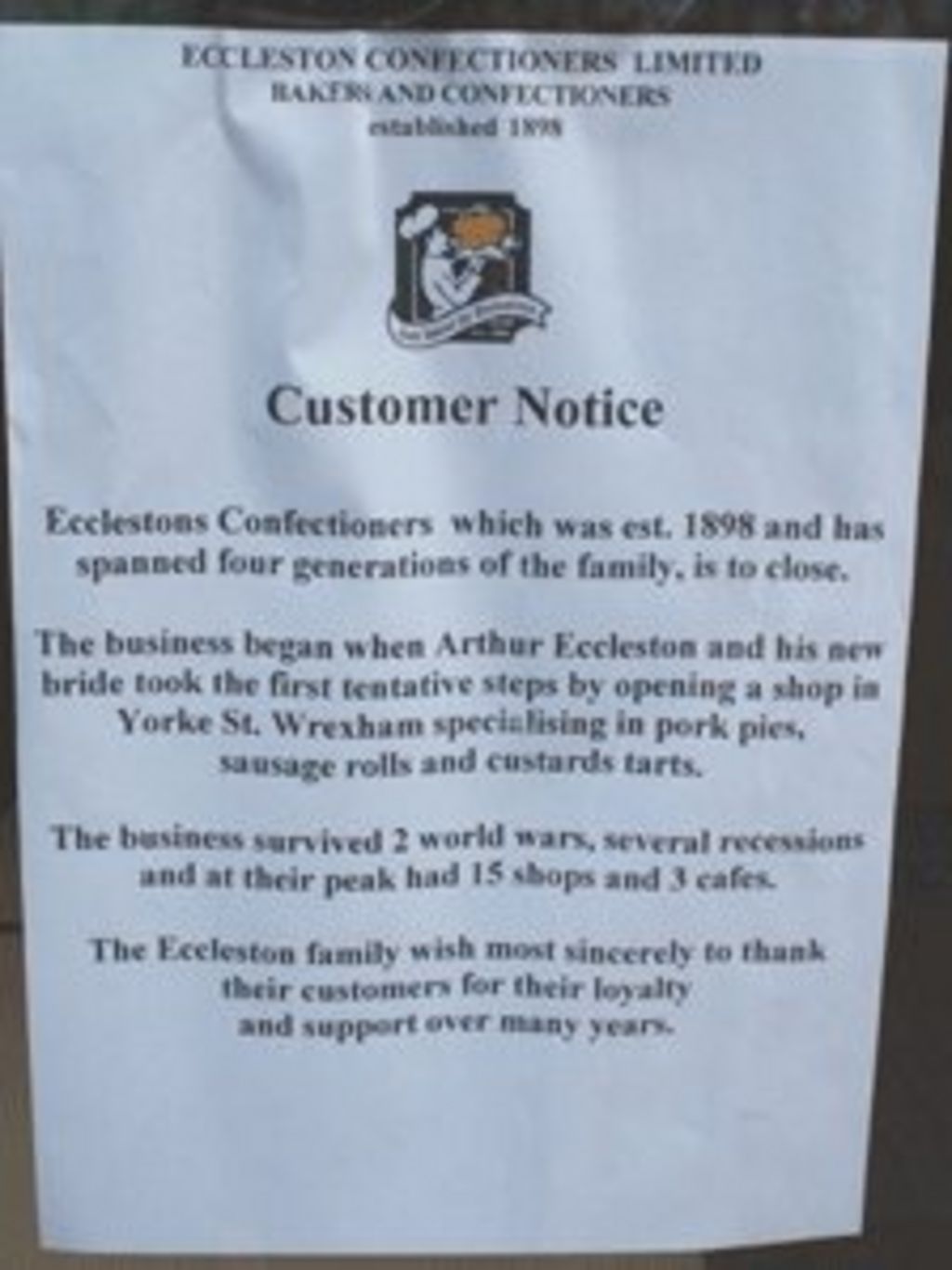 Ecclestons bakery to close down after 112 years - BBC News