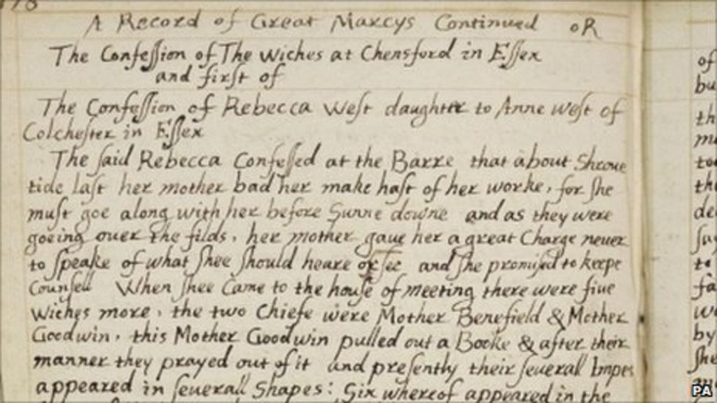 Puritan's witch trial notebook from Tatton Park online - BBC News