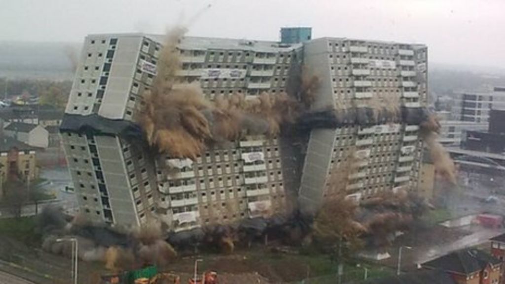 Glencairn Tower in Motherwell brought down by explosion BBC News