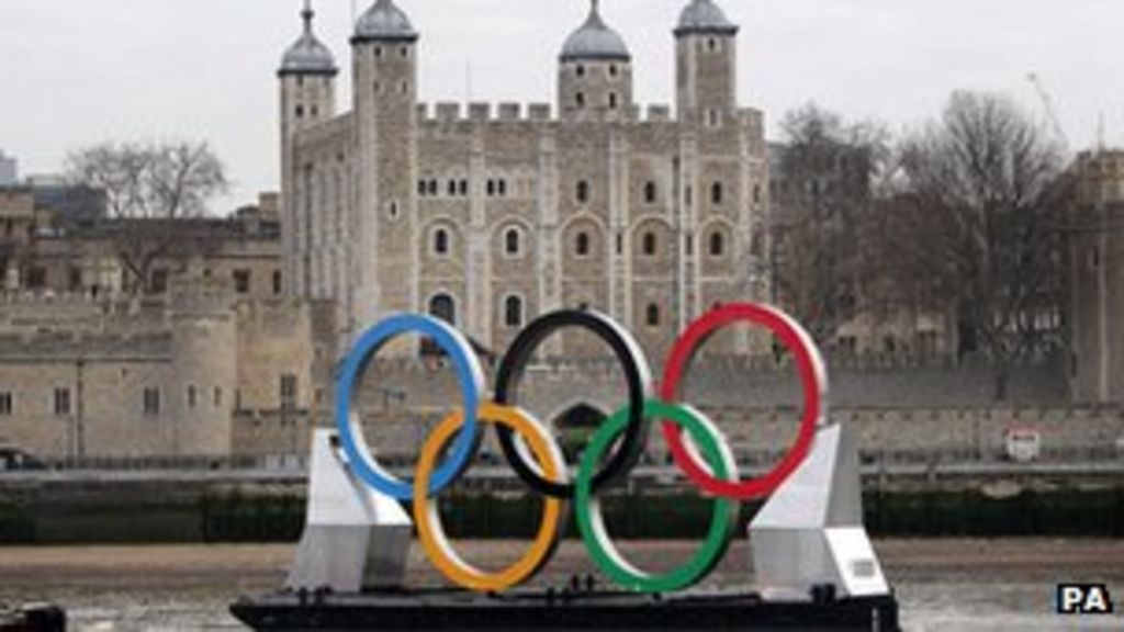 Giant Olympic rings launched on the Thames BBC News