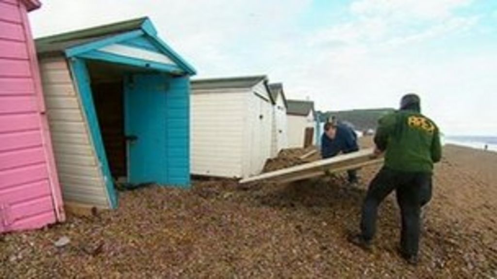 Storm damages and destroys Seaton beach huts in Devon BBC News