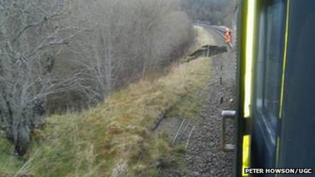 View from train towards landslip