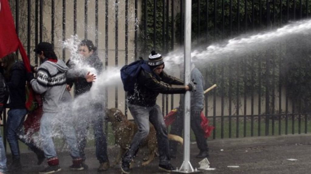Protesters Hit By Water Cannon In Chile Bbc News