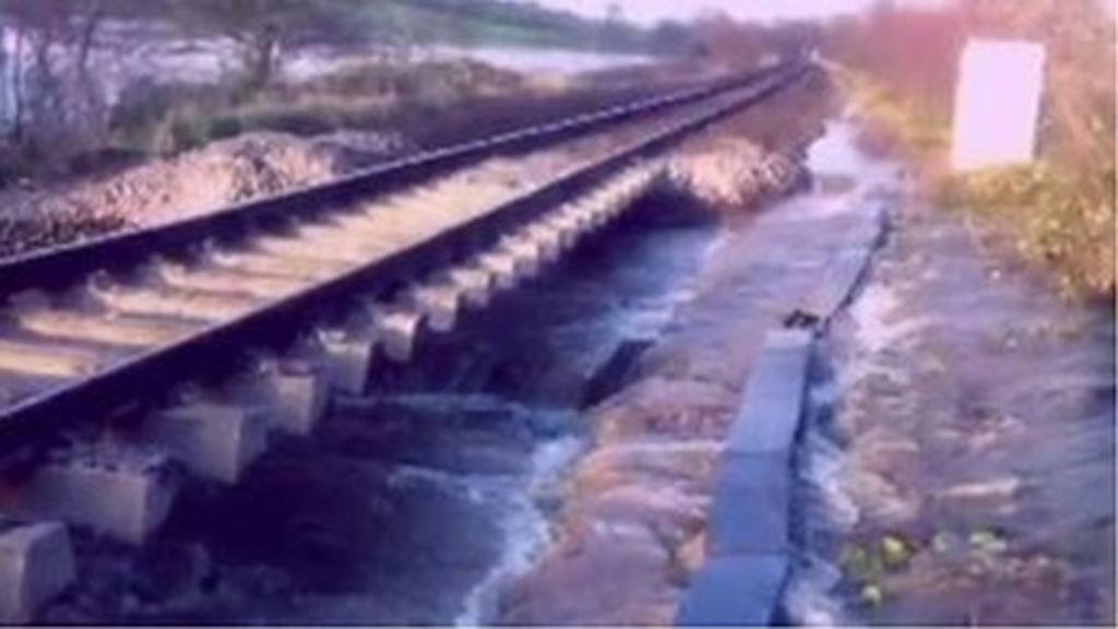 Rail tracks damaged by flooding BBC News