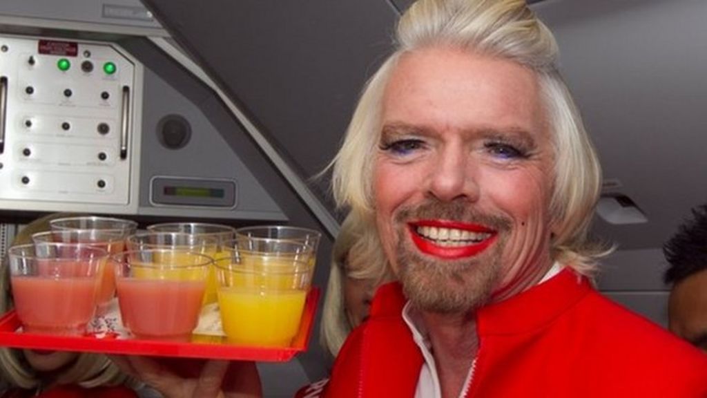 Virgins Sir Richard Branson Turns Stewardess After Losing Bet Bbc News