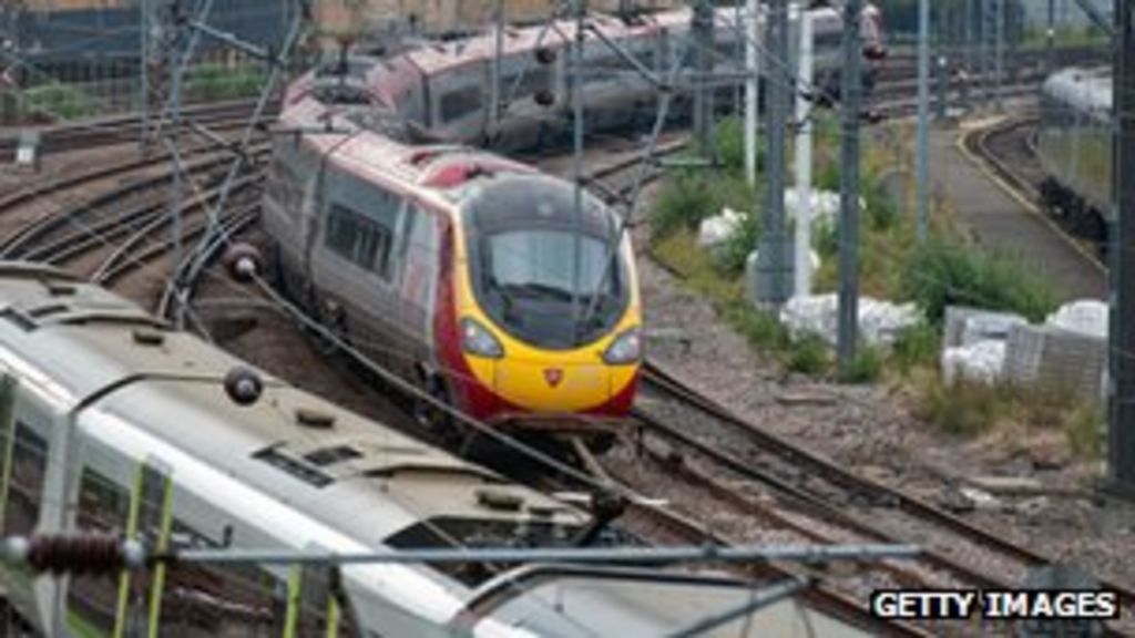 A Virgin train arrives at Euston station in London